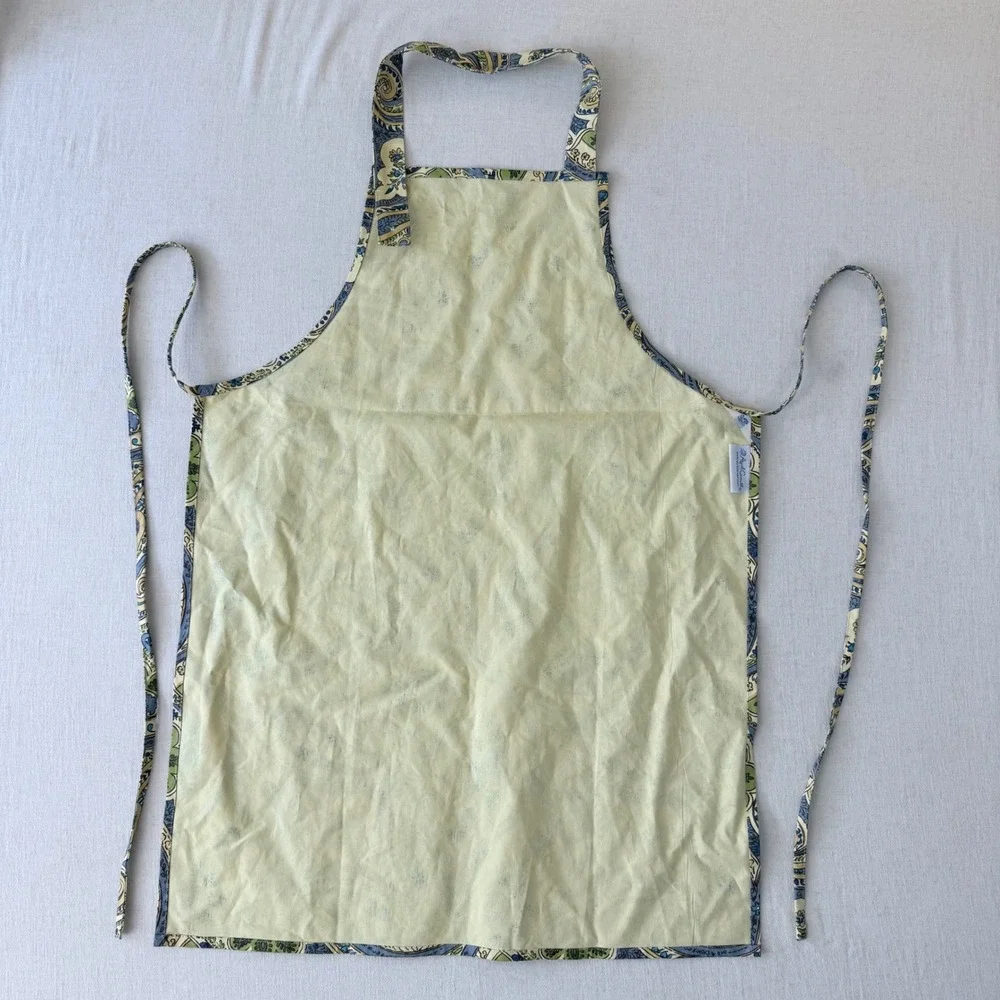 April Cornell Apron Womens One Size Blue Green Paisley Floral Cotton Kitchen